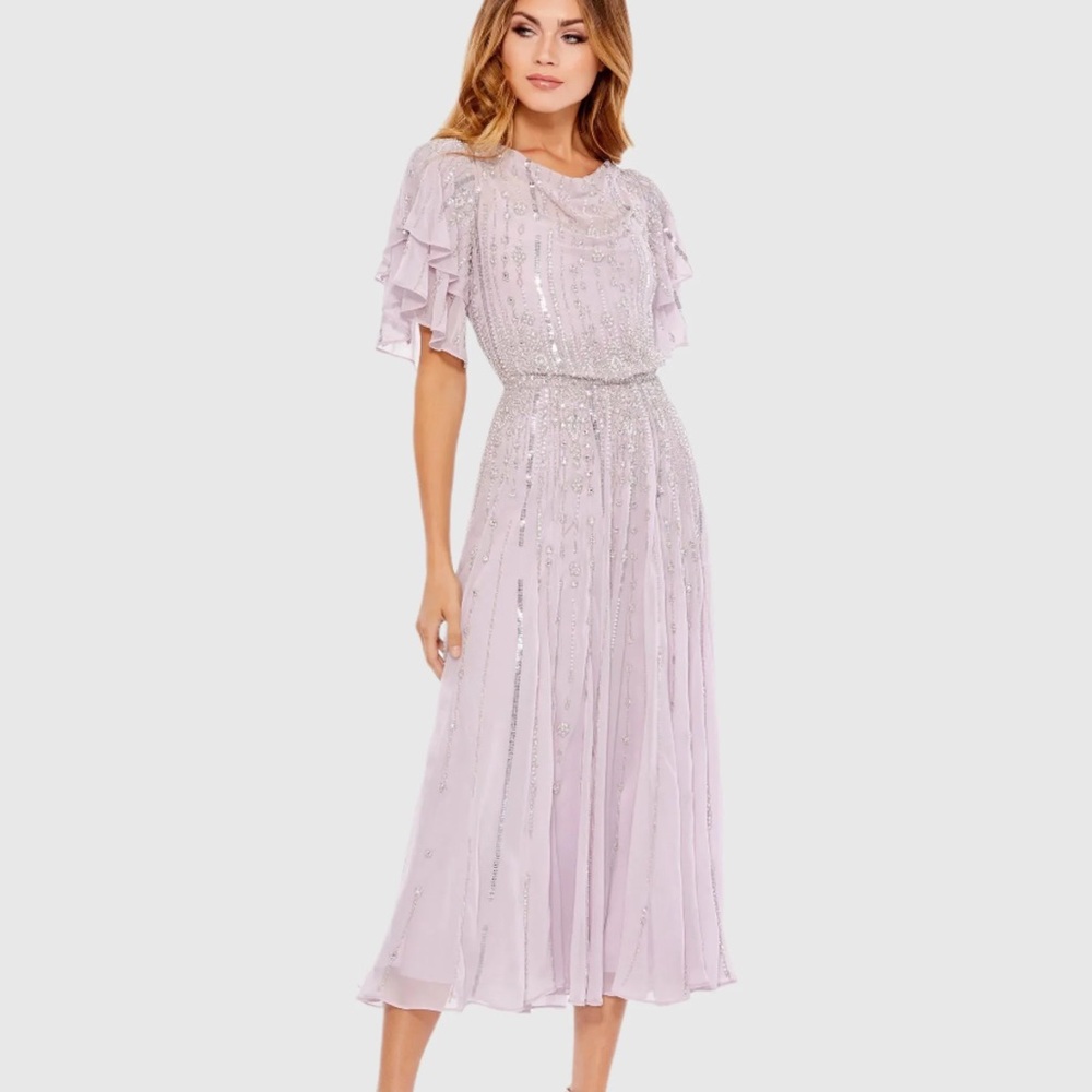 BRAND NEW W/TAGS Mac Duggal Lavender Sequin Midi Dress